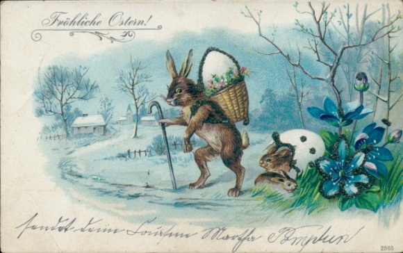 Glitter Postcard Congratulations Easter, Easter bunny, Easter egg