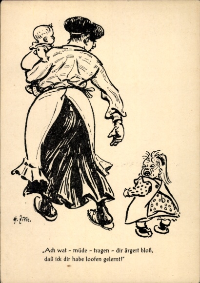 Artist Postcard Zille, Heinrich, Oh what, tired, carry, you're just annoyed, mother with children