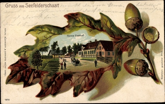 Embossed oak leaf litho Seefelderschaart Stadland, street section at Harms Gasthof