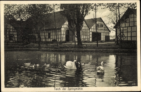 Postcard Bad Rothenfelde am Teutoburger Wald, view over the spring mill pond to buildings on the shore