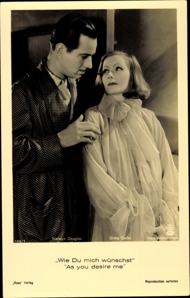 Postcard Actors Greta Garbo, Melvyn Douglas, As You Wish Me