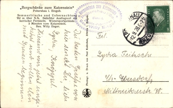 Ak Pobershau Marienberg im Erzgebirge, Haus mit Fenstern, Blick vom Katzenstein, Bergschänke, ...