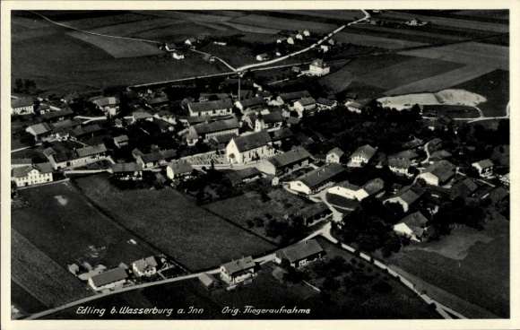 Postcard Edling in Upper Bavaria, aerial view of Wasserburg am Inn, landscape, architecture