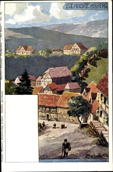 Kunstenaarskaart Bahndorf, Sankt Andreasberg Braunlage in de Oberharz, gedeeltelijk zicht op het dorp
