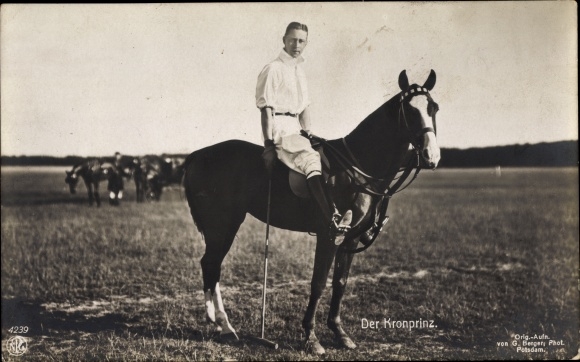 Postcard Crown Prince Wilhelm of Prussia, horse, polo