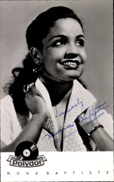 Postcard singer and actress Mona Baptiste, Polydor, portrait, autograph