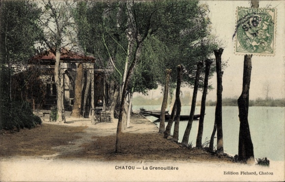 Ak Chatou Yvelines, Chatou La Grenouillère, ruhige Flusslandschaft, Bäume, Haus