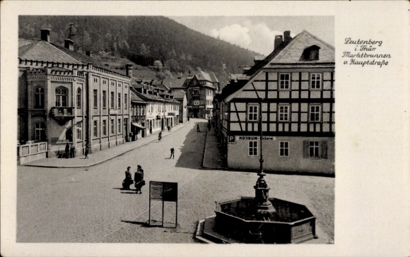 Ak Leutenberg in Thüringen, Marktbrunnen und Hauptstraße