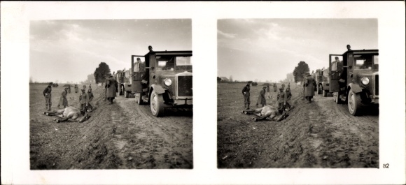 Stereo spatial image photo &quot;The soldiers of the leader in the field&quot; No: 82, advance road, dead horse