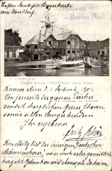 Postcard Buenos Aires Argentina, Teutonia Rowing Club on the banks of the Tigre