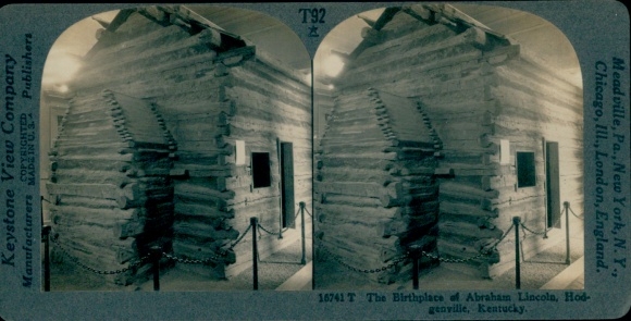 Stereofoto Hodgenville Kentucky, geboorteplaats van Abraham Lincoln