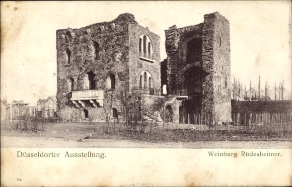 Postcard Düsseldorf, exhibition, Weinburg Rüdesheimer