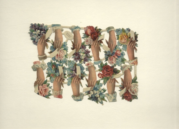 Oblate, kompletter Block, Hände mit Rosen, Vergissmeinnicht, Maiglöckchen, Größe ca. 12 x 17,5 cm