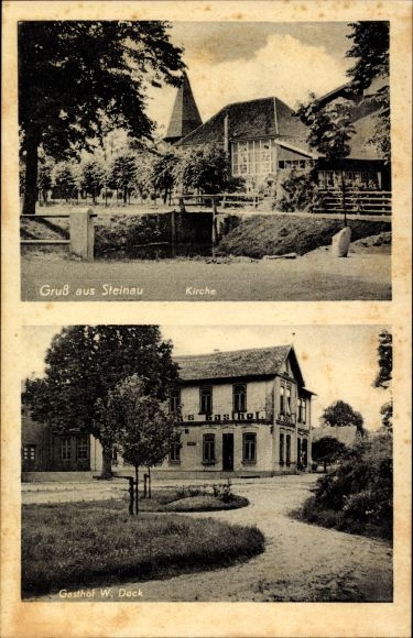 Ak Steinau in Niedersachsen, Kirche, Gasthof W. Dock