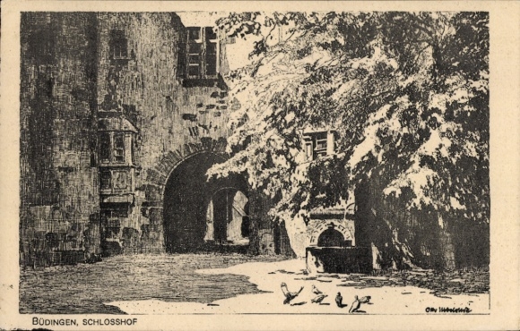 Artist Postcard Ubbelohde O., Büdingen in the Wetterau district of Hesse, part in the castle courtyard