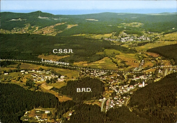 Postcard Bohemian Eisenstein, Bavarian Eisenstein, Bavarian Czech border