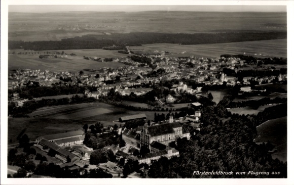 Postcard Fürstenfeldbruck in Upper Bavaria, aerial photograph