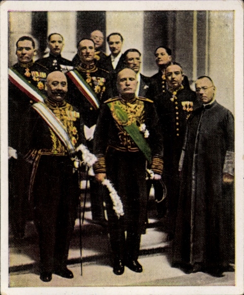 Obraz kolekcjonerski okres powojenny nr 184 luty 1932 Mussolini po przyjęciu u Papieża, Watykan