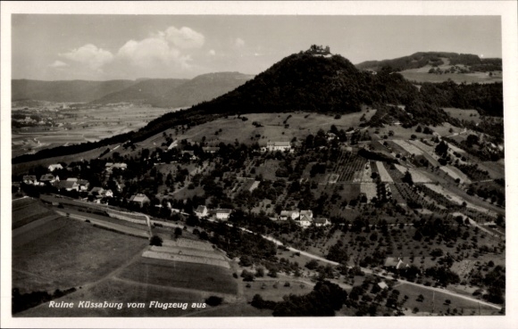 Postcard Grießen im Klettgau Baden, aerial photograph of the ruins of Küssaburg