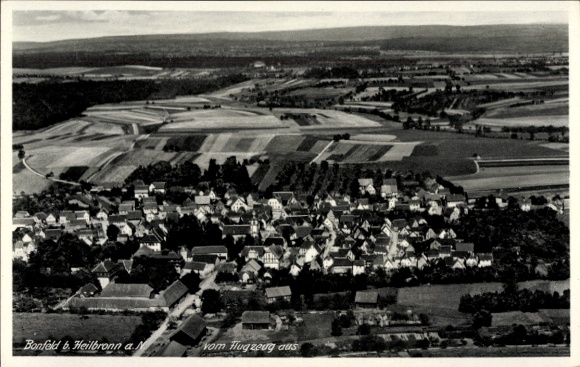 Postcard Bonfeld Bad Rappenau in Kraichgau Baden, aerial view of Bonfeld, landscape with fields, houses