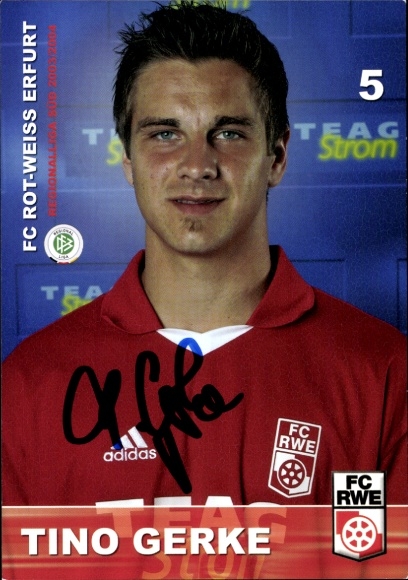 Autograph card footballer Tino Gerke, FC Rot-Weiß Erfurt, autograph