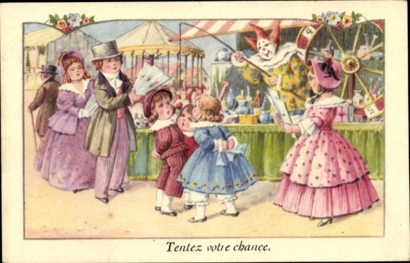 Artist Postcard Children at the Fair, Wheel of Fortune, Fishing Rod