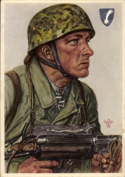 Artist Postcard Willrich, Wolfgang, Sergeant Helmut Arpke, Airborne Troops, Knight's Cross Recipient, VDA