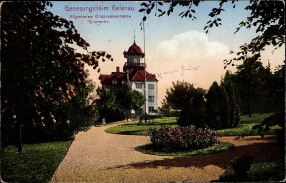 Postcard Gelenau in the Erzgebirge of Saxony, the convalescent home with a park
