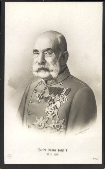 Ak Kaiser Franz Joseph I., Trauerkarte 1916, NPG 6033