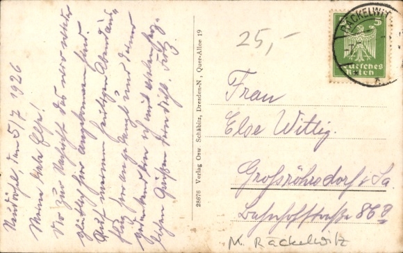 Postcard Neudörfel Räckelwitz, pub, mill