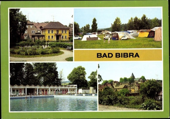Postcard Bad Bibra in the Burgenland district, health resort, campsite, partial view, forest pool