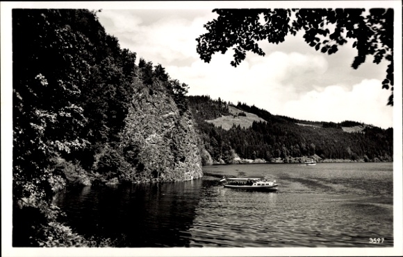 Postcard Hohenwarte Thuringia, Saale Dam, reservoir, Saale Dam, boat, shore, forest