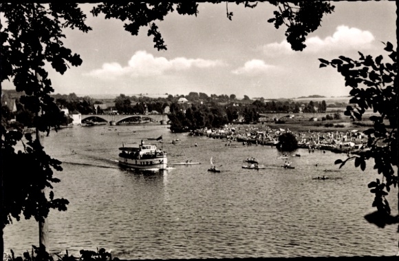Postcard Mülheim an der Ruhr, At the Menden Bridge, Bathing area, Salon steamer