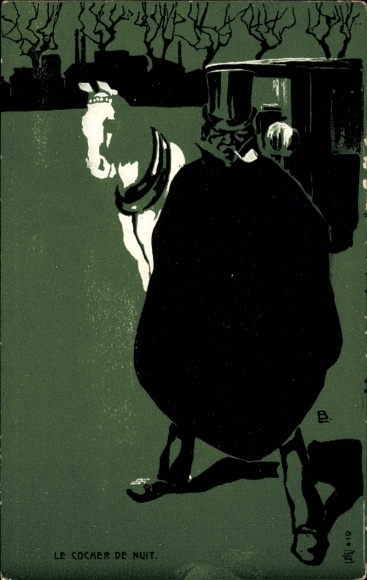 Künstler Ak Le Cocher de Nuit, Kutsche