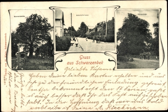 Ak Schwarzenbek in Lauenburg, Bismarckeiche, Bahnhofstrasse, Körnerlinde