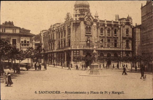 Postcard Santander Cantabria Spain, Ayuntamiento, Plaza de Pi y Margall