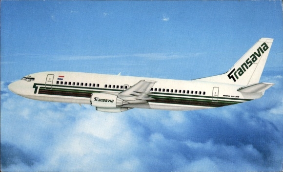 Postcard Dutch passenger aircraft, Boeing 737 300, Transavia