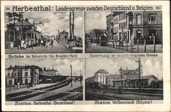 Postcard Herbesthal Lontzen Wallonia Liège, Herbesthal station, Welkenraedt station, bridge