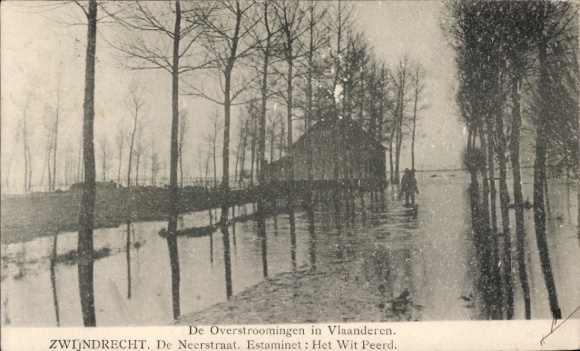 Ak Zwijndrecht Vlaanderen Antwerpen, Overstromingen in Vlaanderen, Neerstraat, Estaminet: Het Wit