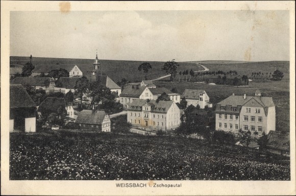 Ansichtkaart Weißbach Amtsberg in het district Ertsgebergte, gedeeltelijk zicht op de plaats
