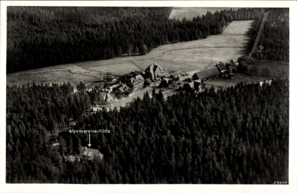 Postcard Torfhaus Altenau Schulenberg Clausthal Zellerfeld in the Upper Harz, aerial photograph, Alpine Club hut