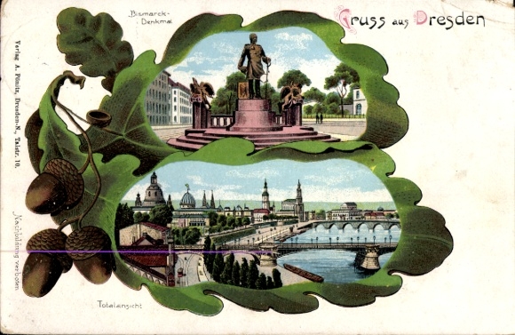 Ak Dresden, Gesamtansicht, Bismarck-Denkmal