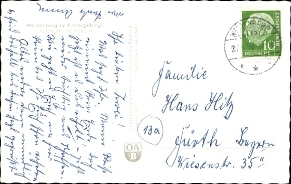 Postcard Weidenberg in Upper Franconia, partial view