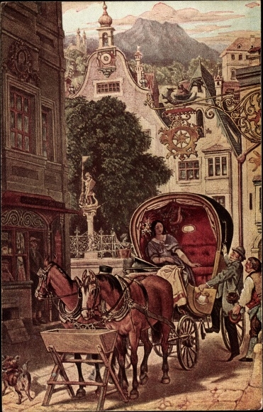 Artist PC Schwind, Moritz von, The honeymoon, horse-drawn carriage