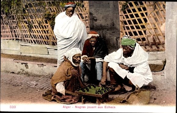 Postcard Algiers Alger Algeria, men playing chess