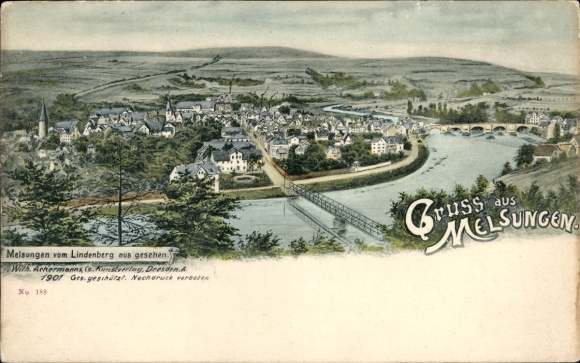 Postcard Melsungen in Hesse, overall view from Lindenberg