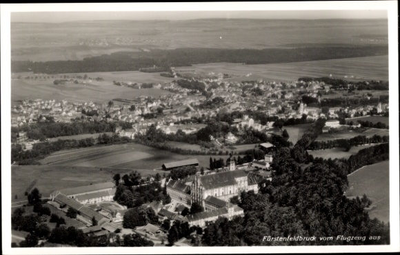 Postcard Fürstenfeldbruck in Upper Bavaria, aerial photograph