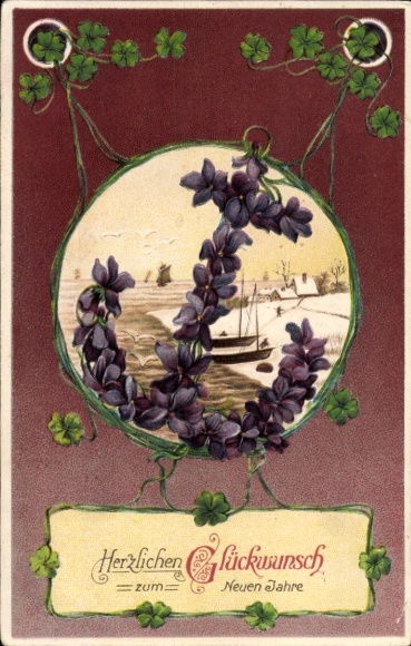 Passepartout Postcard Congratulations New Year, clover, anchor