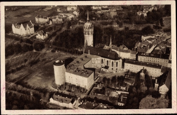PC Lutherstadt Wittenberg in Saxony Anhalt, aerial photo of the place, castle church, picture 148