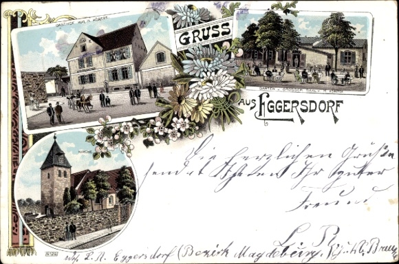 lito Eggersdorf Bördeland w dzielnicy Salzland, zajazd, kościół, ogród
